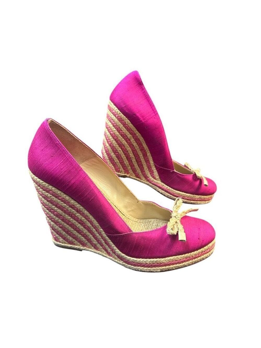 Kate Spade Women's Pink Satin Platform Espadrille Wedges Bow Accent Size 10